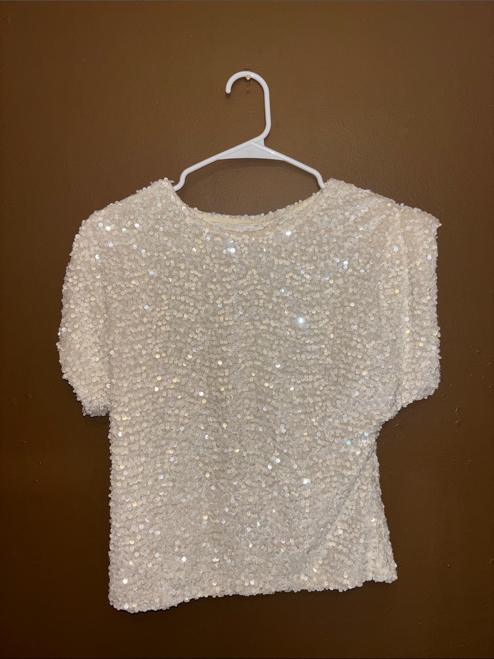 Ivory Sequin Short-Sleeve Top - Elegant Sparkle